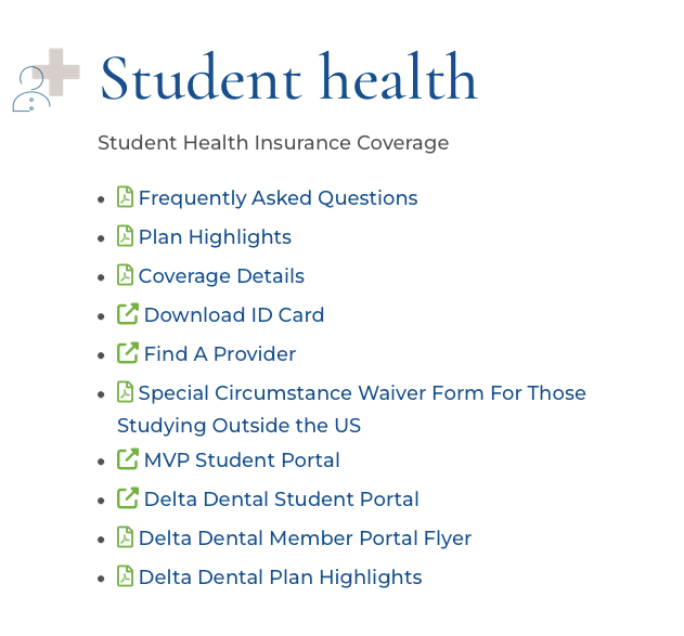 Screen shot of health insurance menu