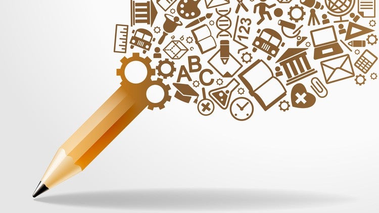 Letters and pictures flowing from a pencil